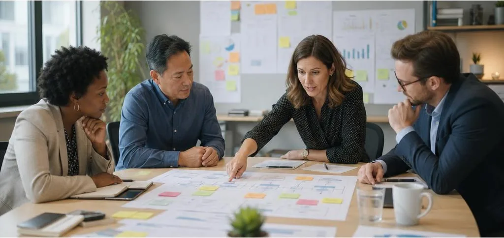 Business and management consultant facilitating a strategy session with small-business leaders